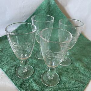BUSHMILLS IRISH WHISKEY Footed Mug Coffee Glass Embossed Logo Design Set of 4